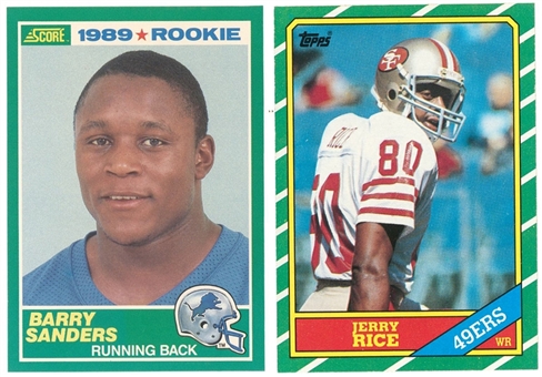 1986- 1989 Football Hall Of Fame Rookie Card Collection (2 Different Cards) - Featuring Jerry Rice & Barry Sanders